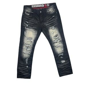 Switch Jeans Mens Thrashed Black Distressed Grunge Hip Hop Skinny Sz‎ 34x30
